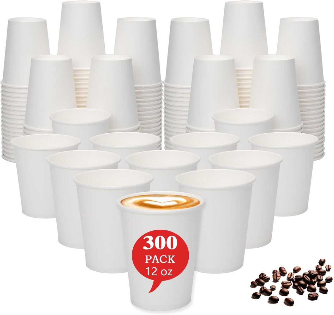 300 Count 12 oz Hot Paper Cups, Summer Party Tableware, White Disposable Paper Cups, Versatile for Hot Liquids & Juice, Perfect for Cafes, Bistros & Businesses 4o
